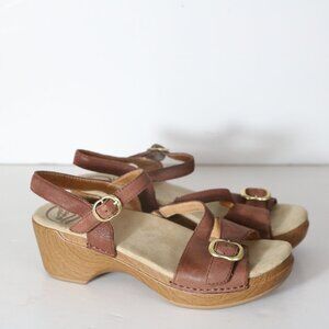 Dansko Sandi Leather Slingback Heeled Sandals Womens 39 9 Brown Strappy Comfort